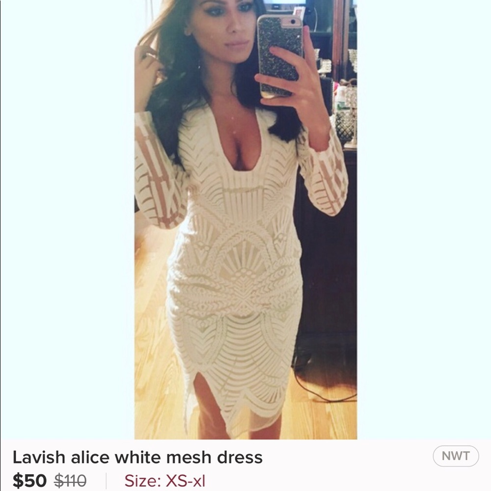 Lavish Alice white mesh embroidered dress